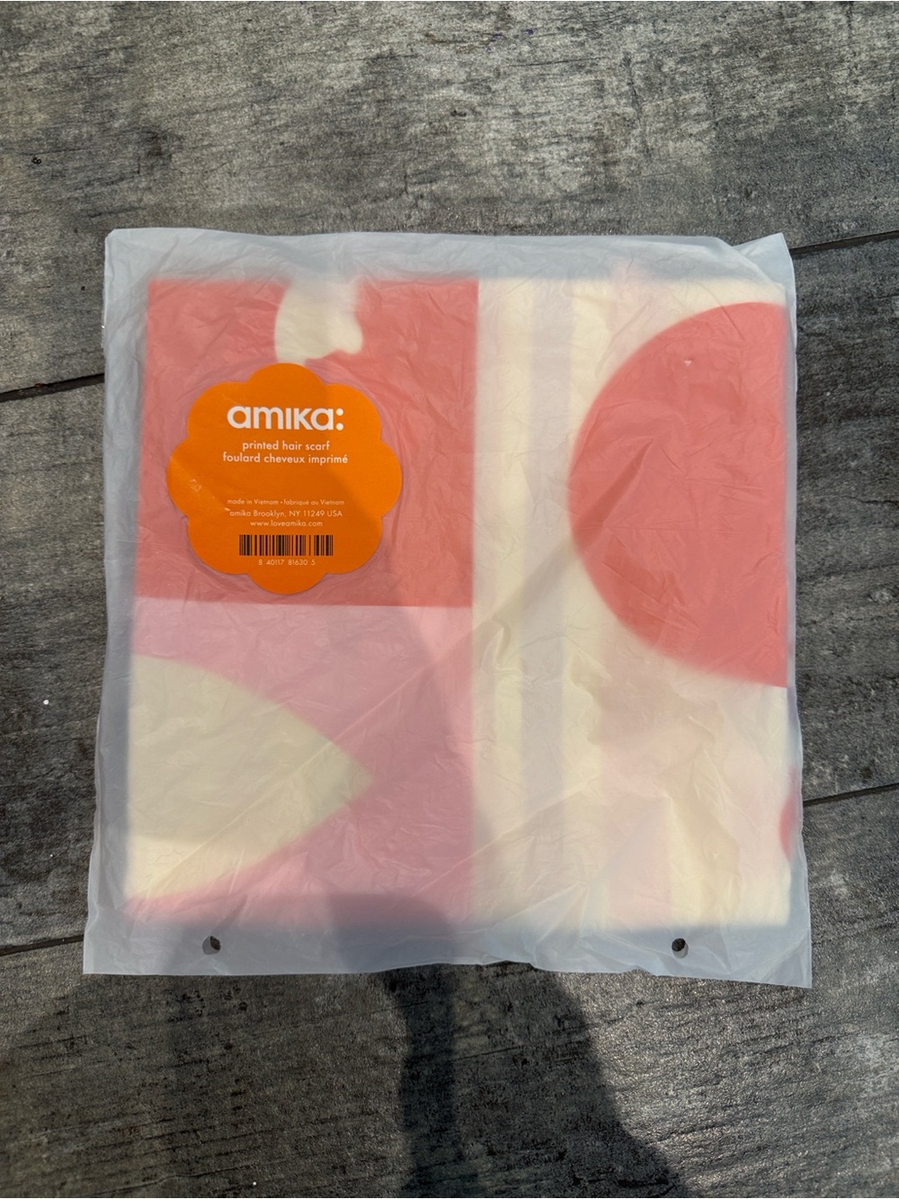 amika Coral and Cream Graphic Hair Scarf